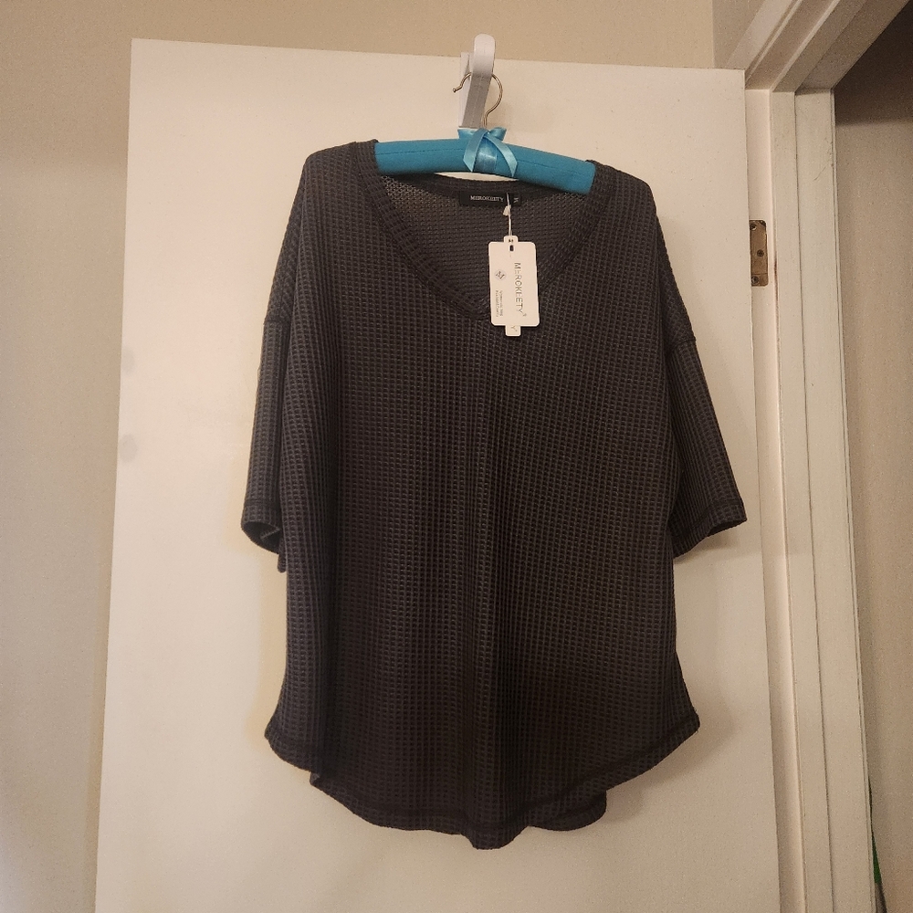 Charcoal Waffle Knit Blouse